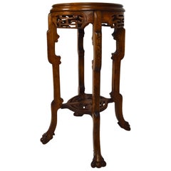 Antique Japonisme Pedestal Table / Pot Stand, Carved Wood, in the Style of Viardot, 1890