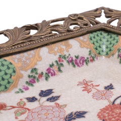 Japonisme Porcelain Serving Tray with Ormolu Trim, circa 1930