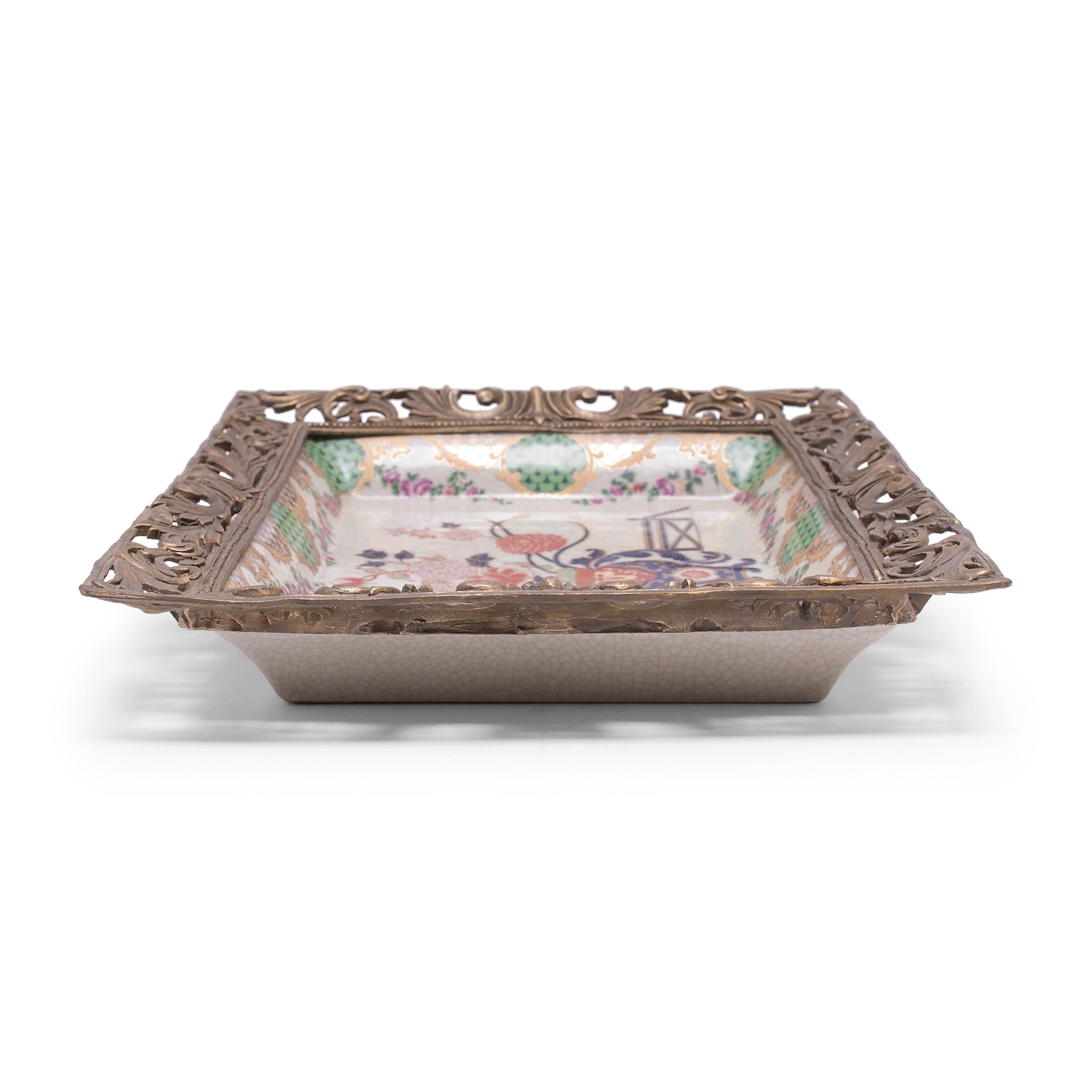 20th Century Japonisme Porcelain Serving Tray with Ormolu Trim, circa 1930 For Sale