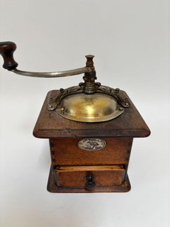 Japy Frères Antique French Coffee Grinder Beechwood and Cast Iron, circa 1920