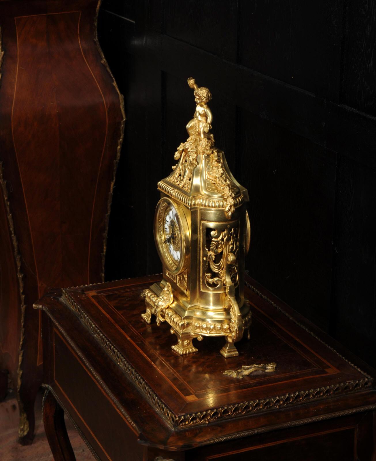 Japy Freres Antique French Gilt Bronze Clock 5