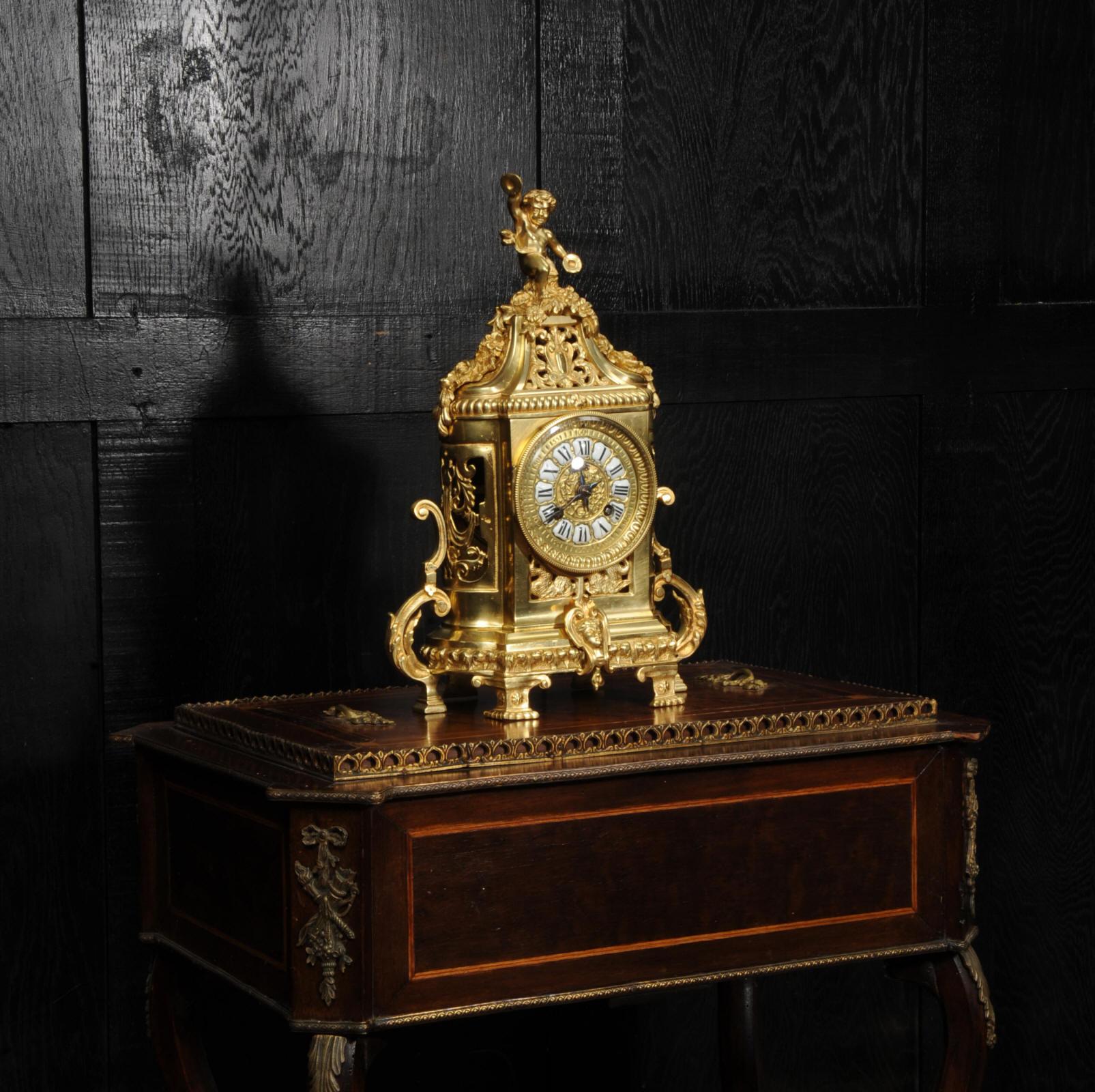Japy Freres Antique French Gilt Bronze Clock 6