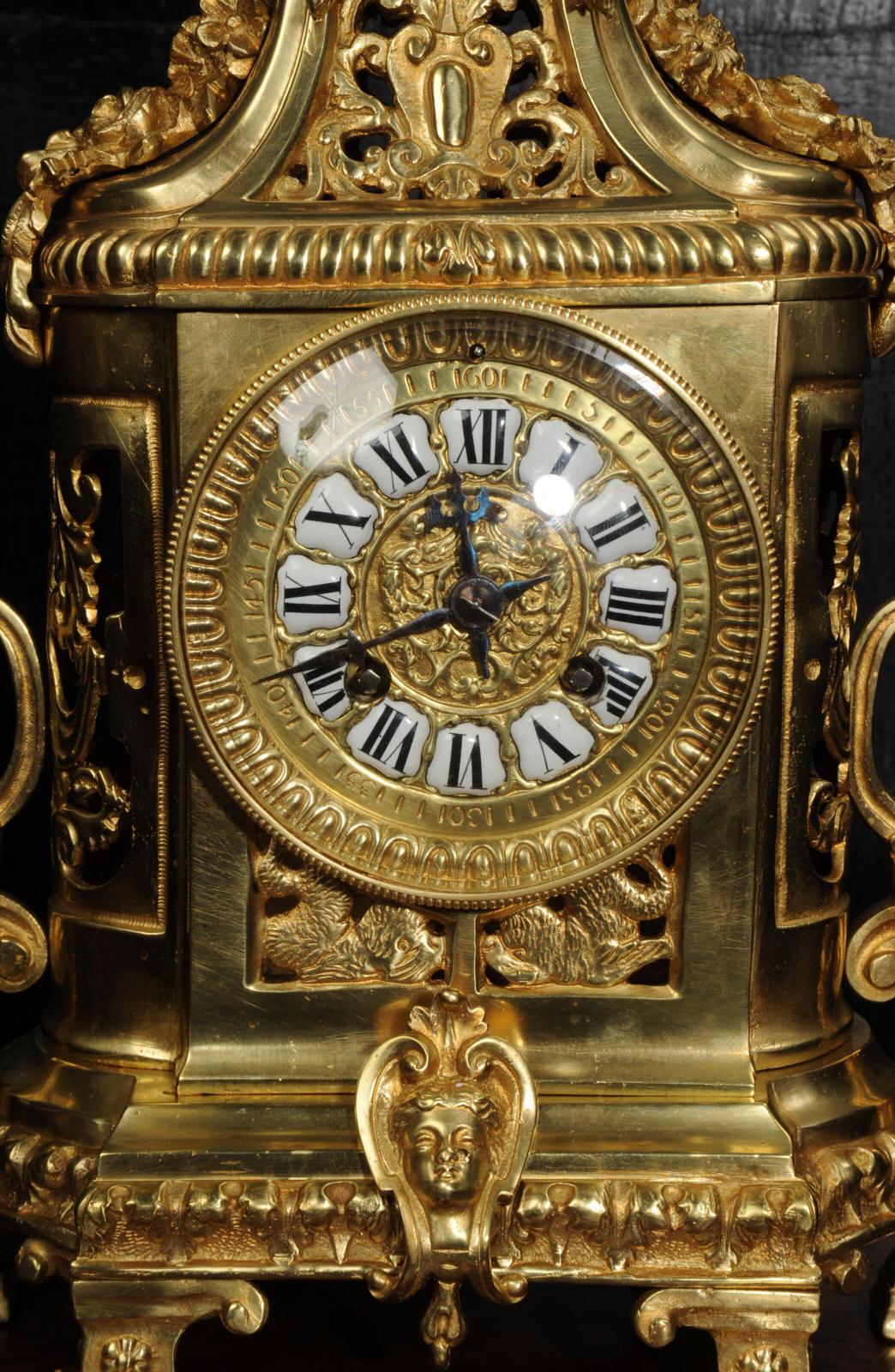 Japy Freres Antique French Gilt Bronze Clock 8