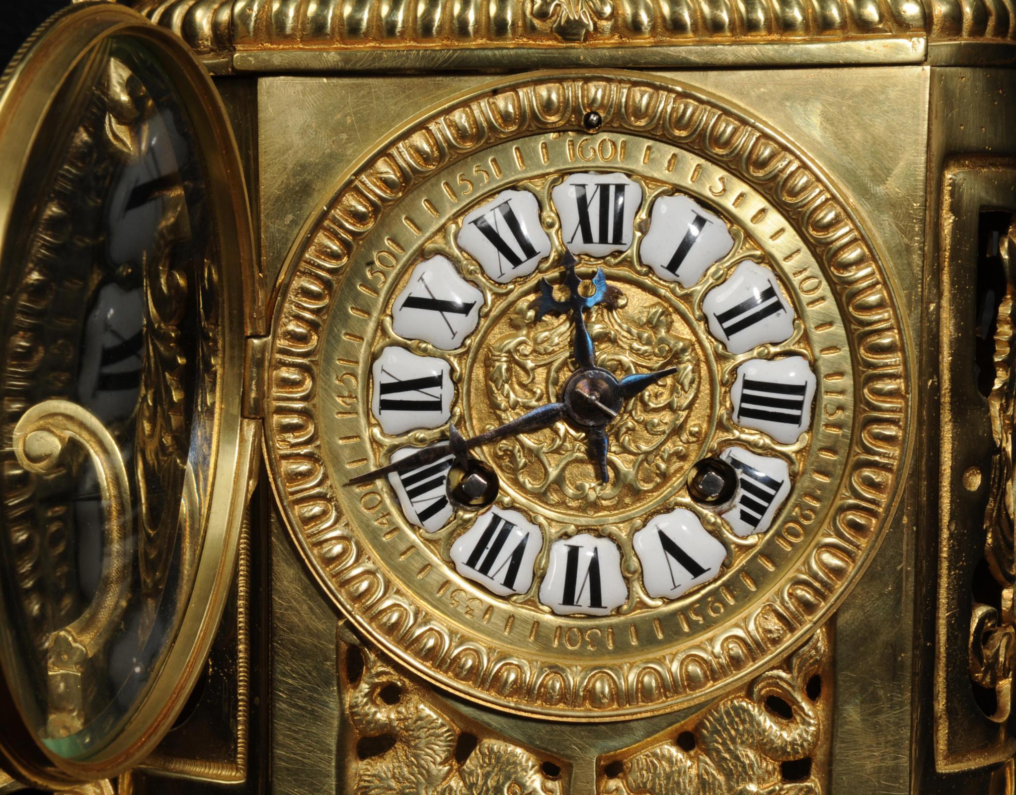 Japy Freres Antique French Gilt Bronze Clock 9