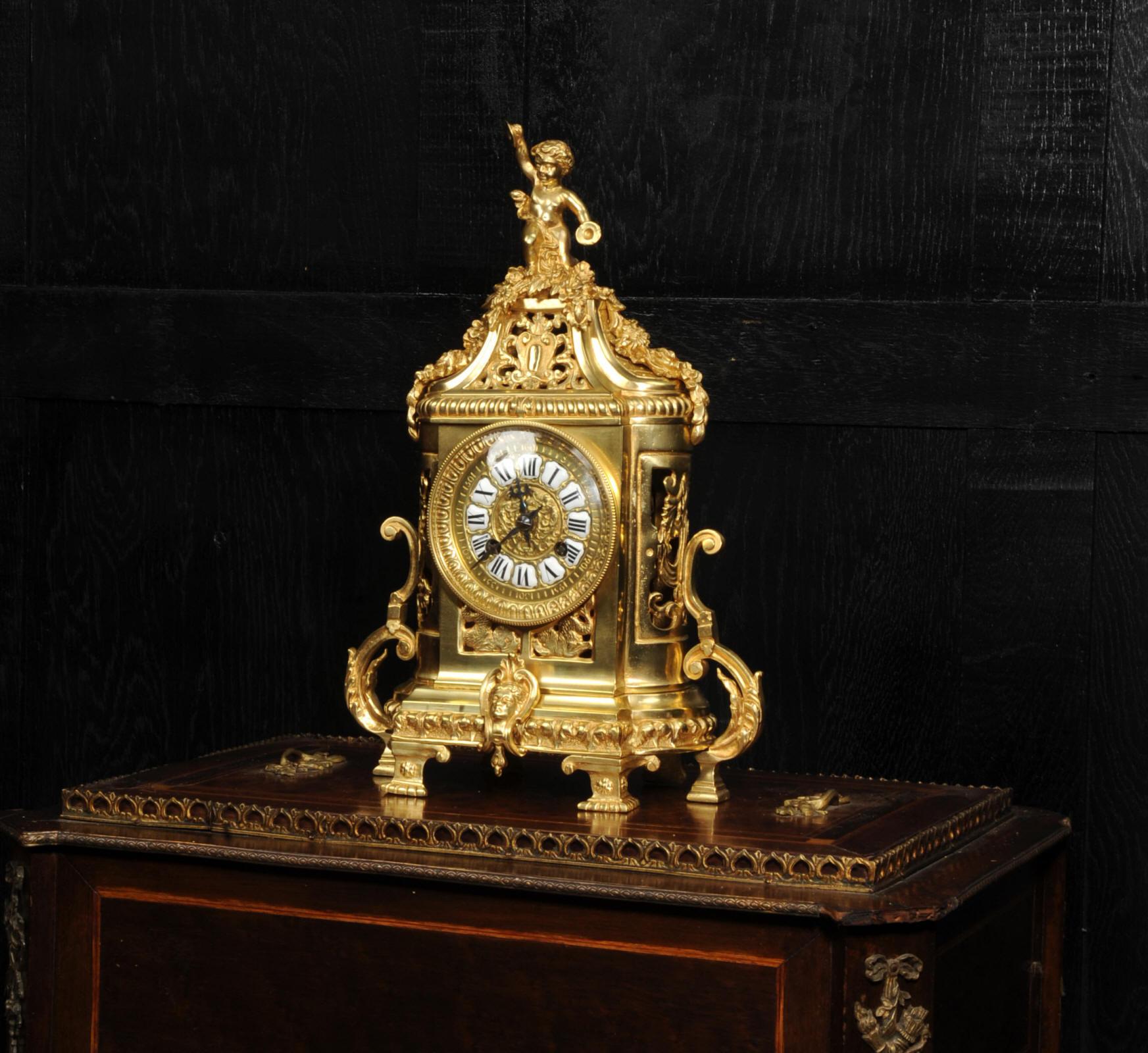 Louis XVI Japy Freres Antique French Gilt Bronze Clock