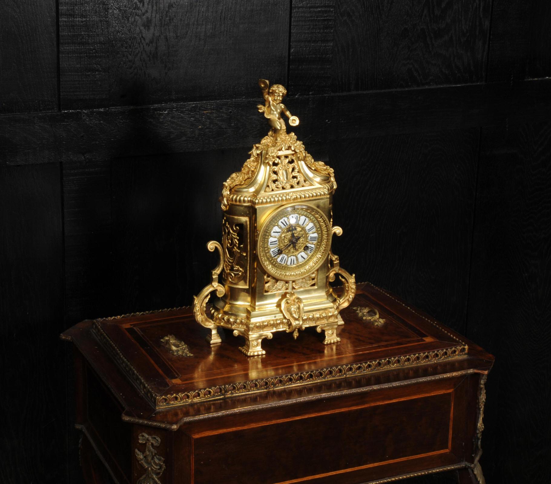 Japy Freres Antique French Gilt Bronze Clock In Good Condition In Belper, Derbyshire