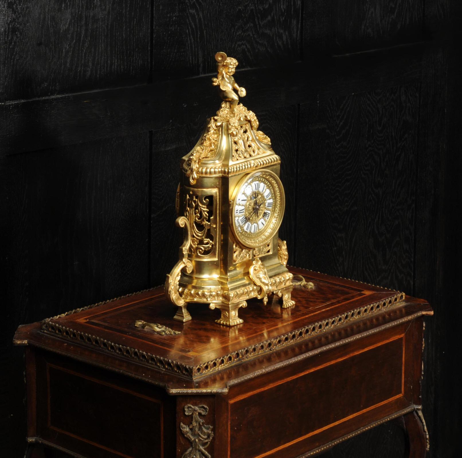 19th Century Japy Freres Antique French Gilt Bronze Clock