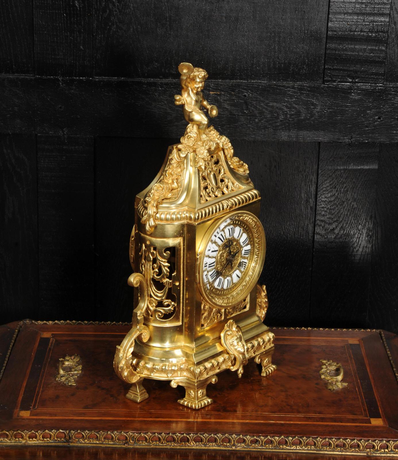 Japy Freres Antique French Gilt Bronze Clock 1