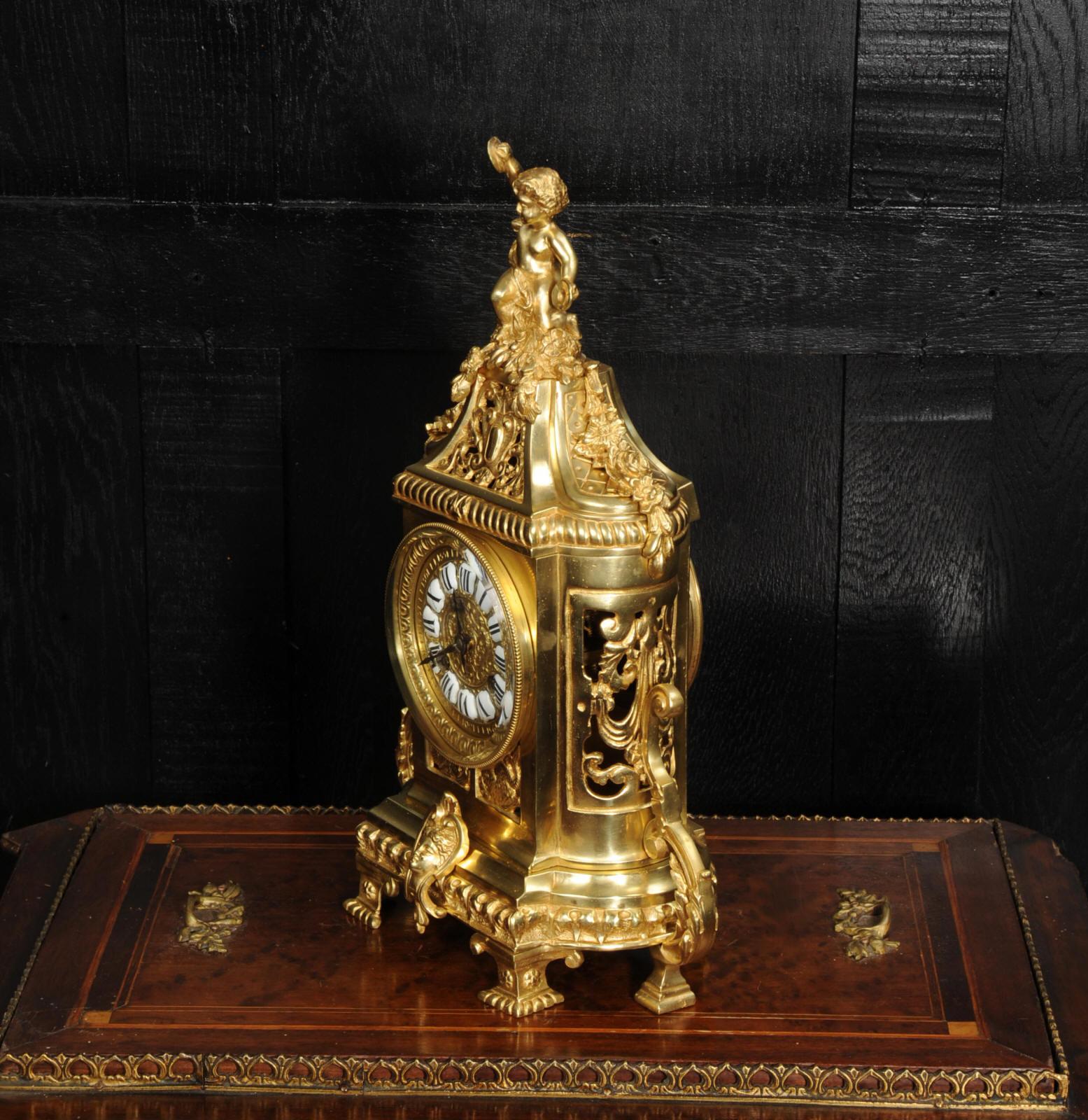 Japy Freres Antique French Gilt Bronze Clock 2