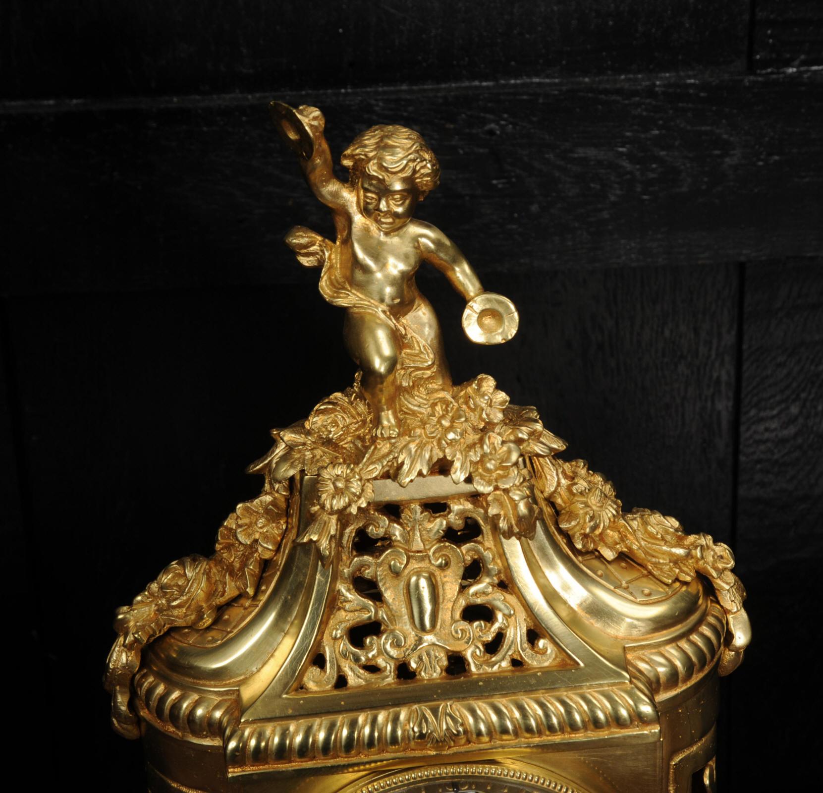 Japy Freres Antique French Gilt Bronze Clock 3
