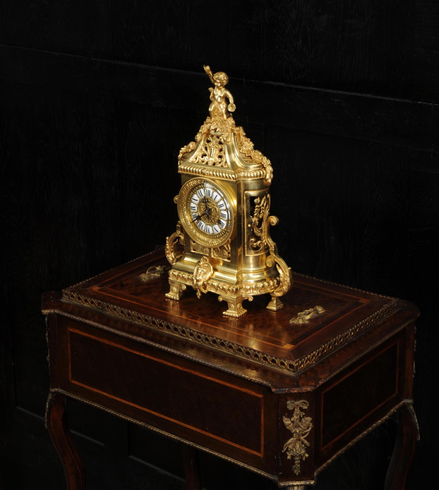 Japy Freres Antique French Gilt Bronze Clock 4