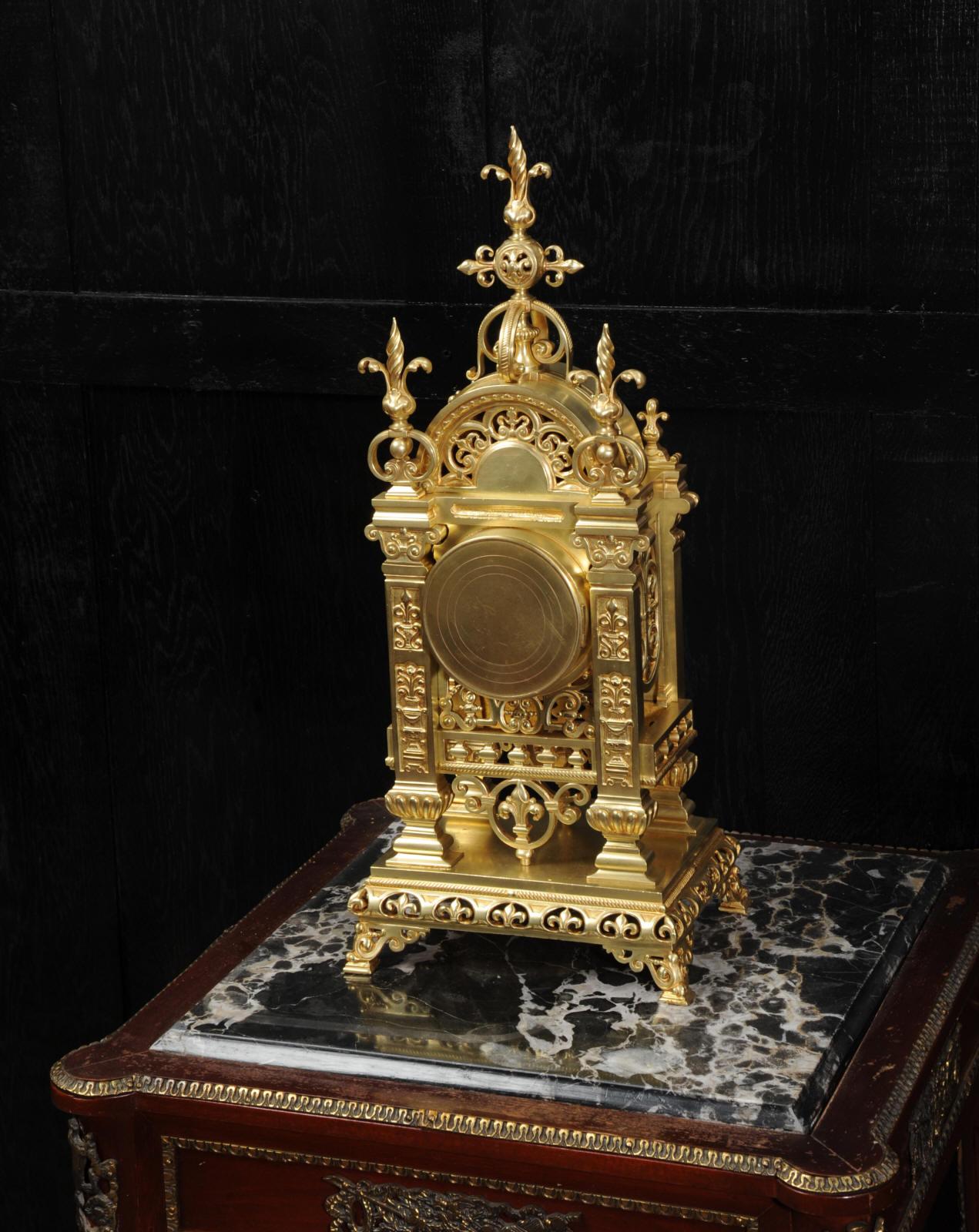Japy Freres Antique French Gilt Bronze Gothic Clock 5