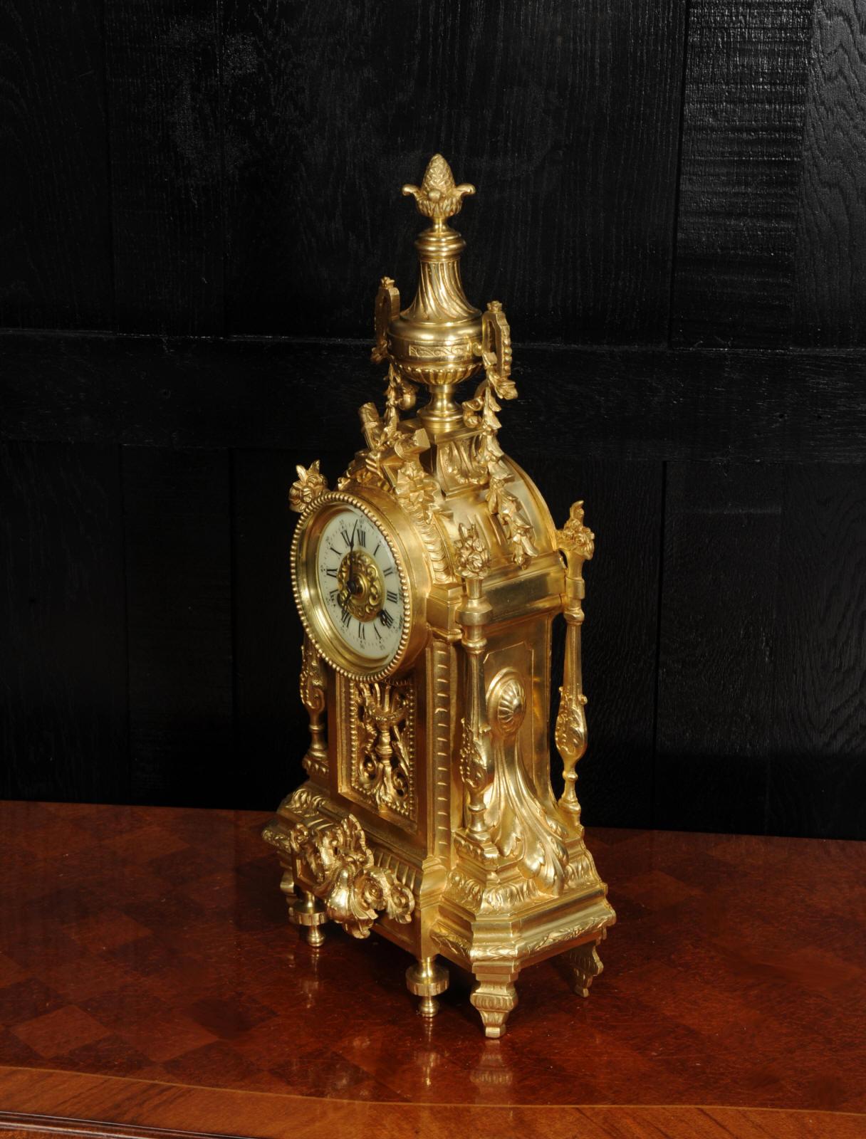 Japy Freres Antique French Louis XVI Gilt Bronze Clock 6