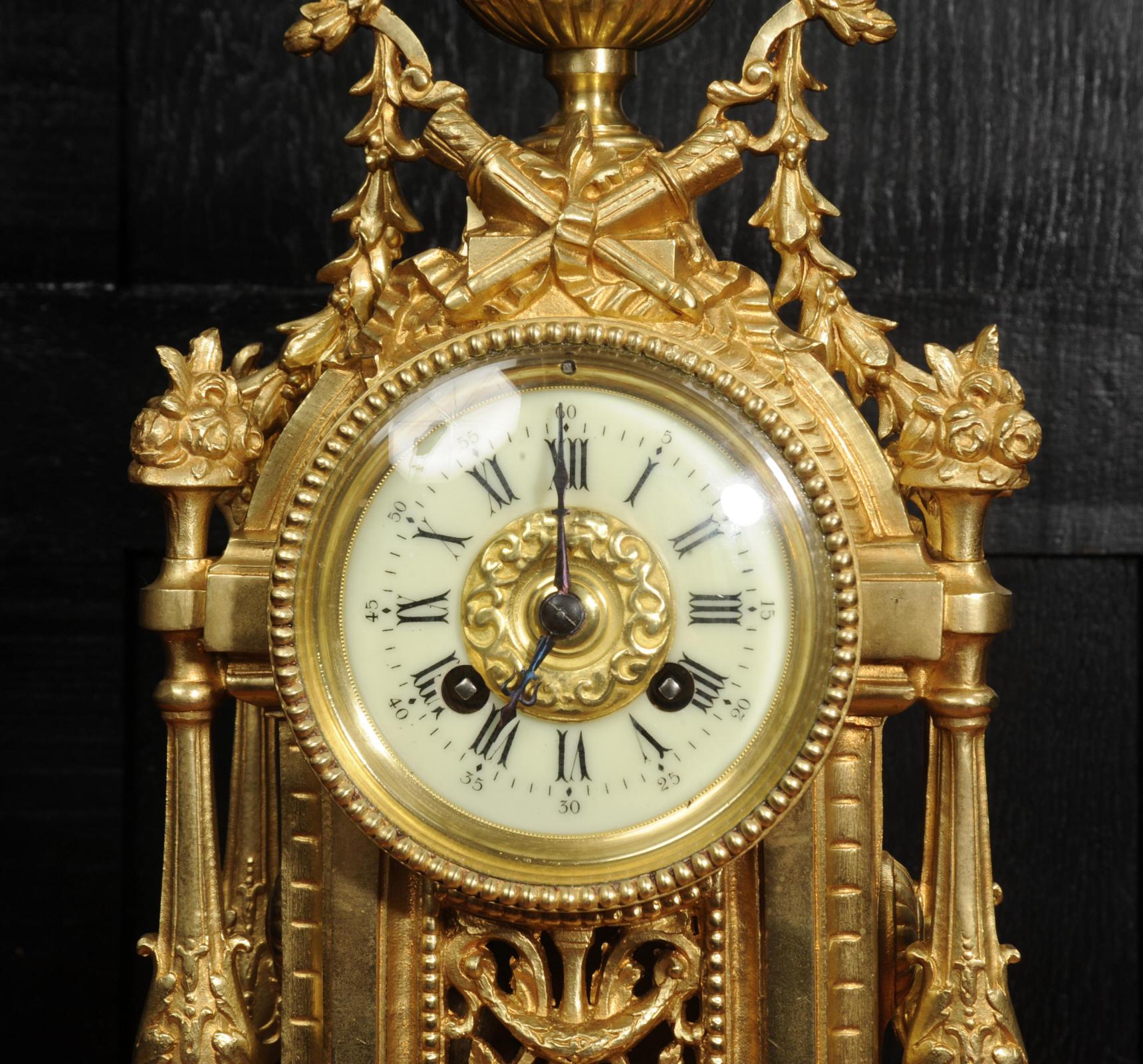 Japy Freres Antique French Louis XVI Gilt Bronze Clock 7