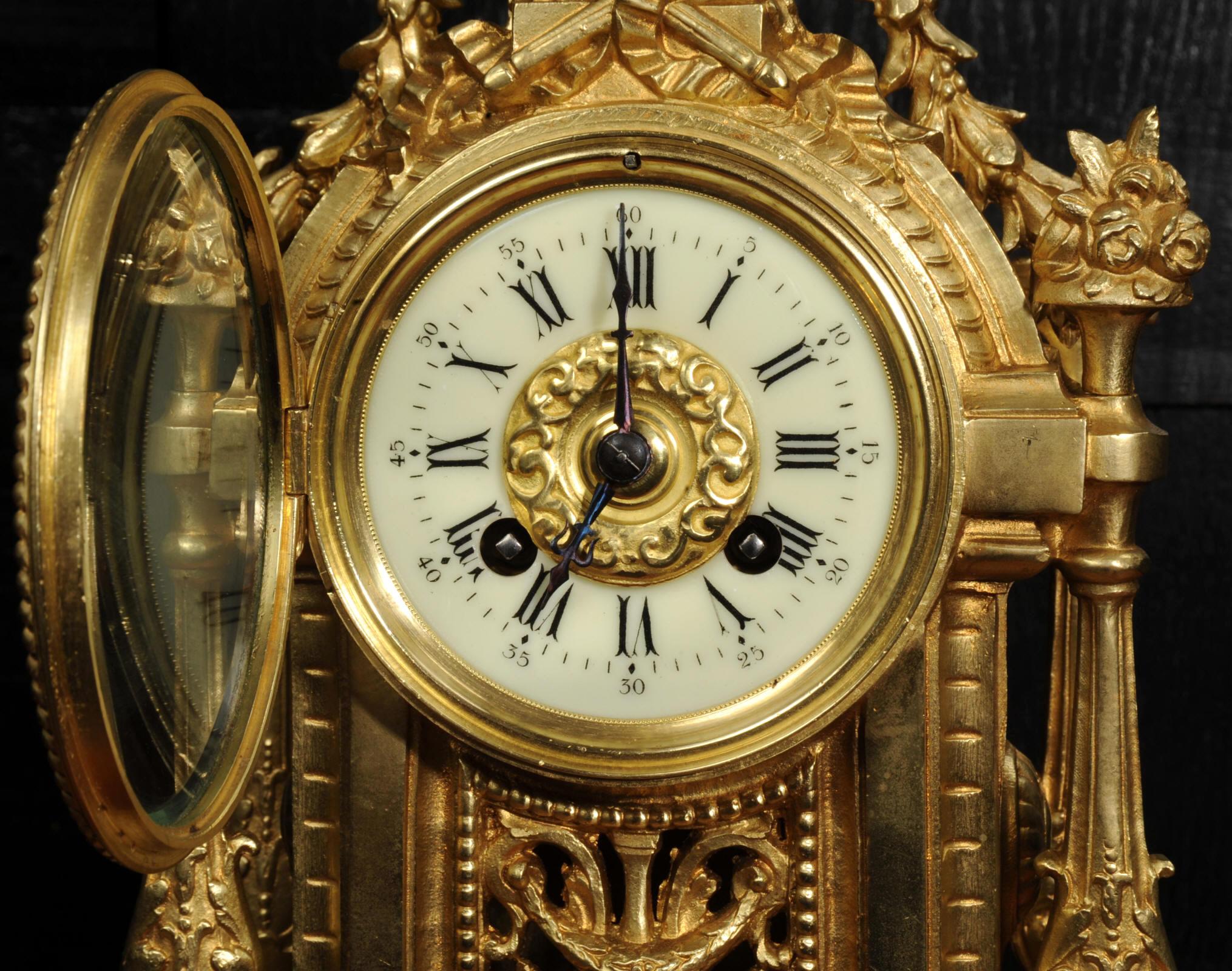 Japy Freres Antique French Louis XVI Gilt Bronze Clock 8