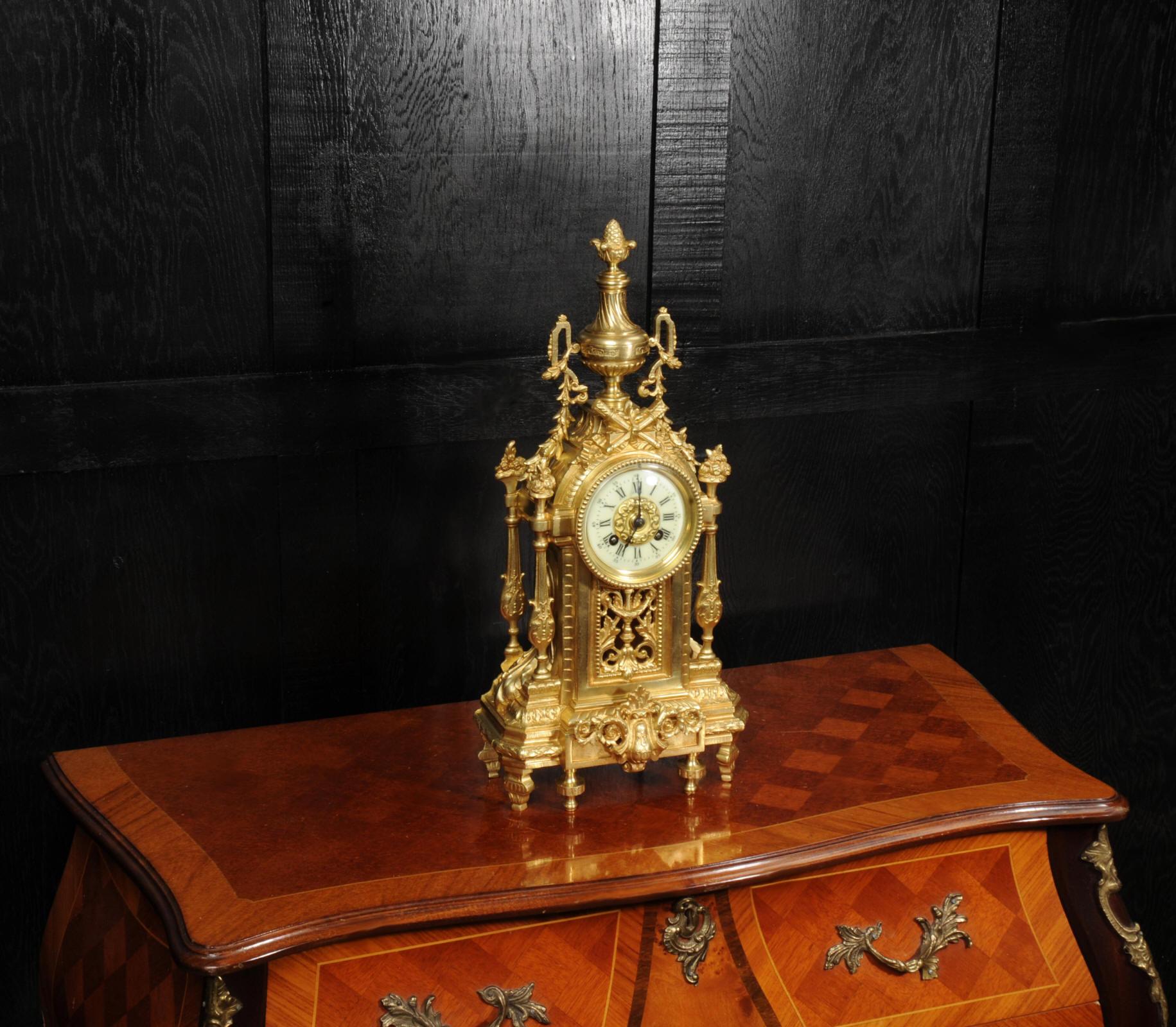 Japy Freres Antique French Louis XVI Gilt Bronze Clock In Good Condition In Belper, Derbyshire