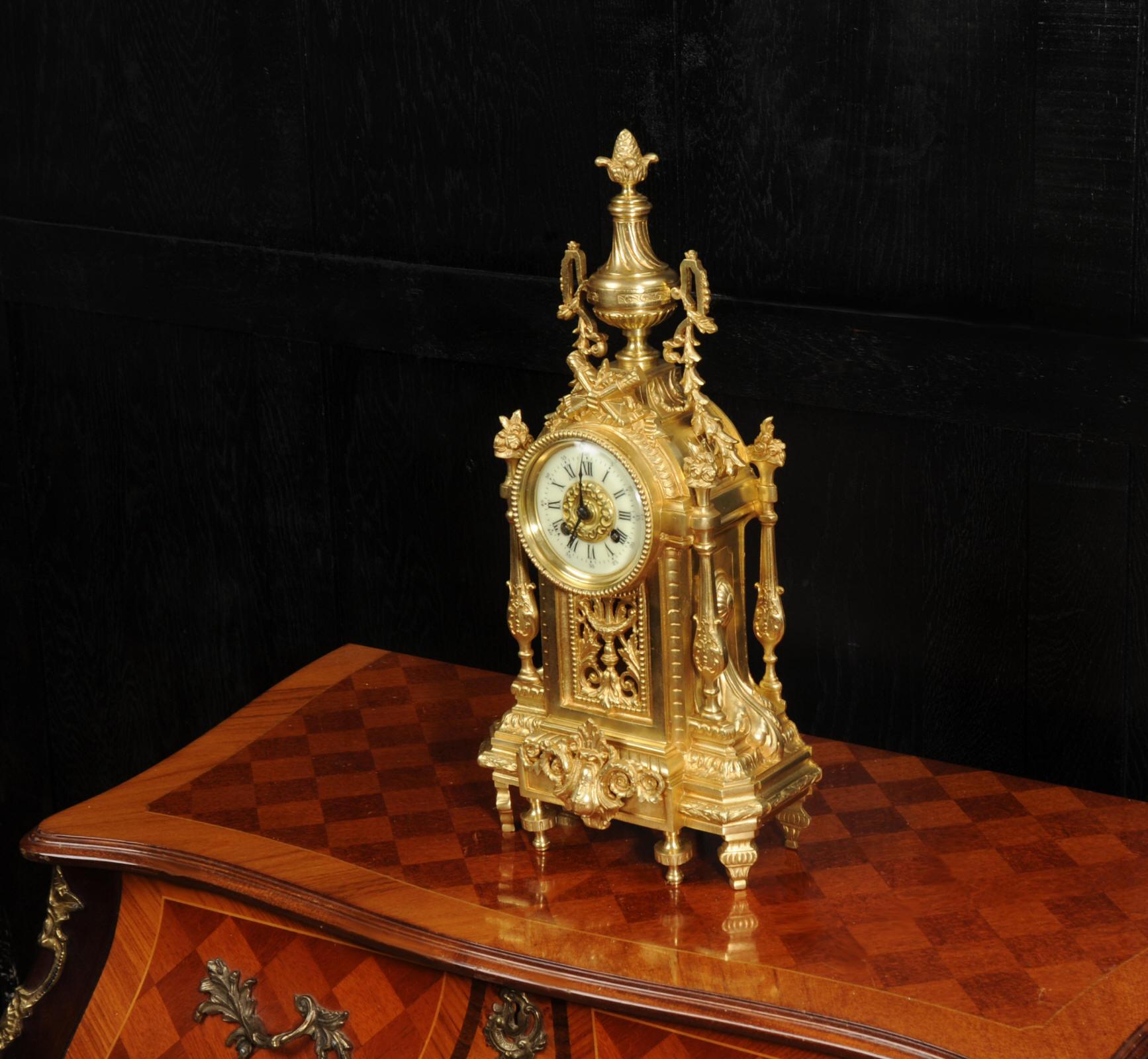 19th Century Japy Freres Antique French Louis XVI Gilt Bronze Clock