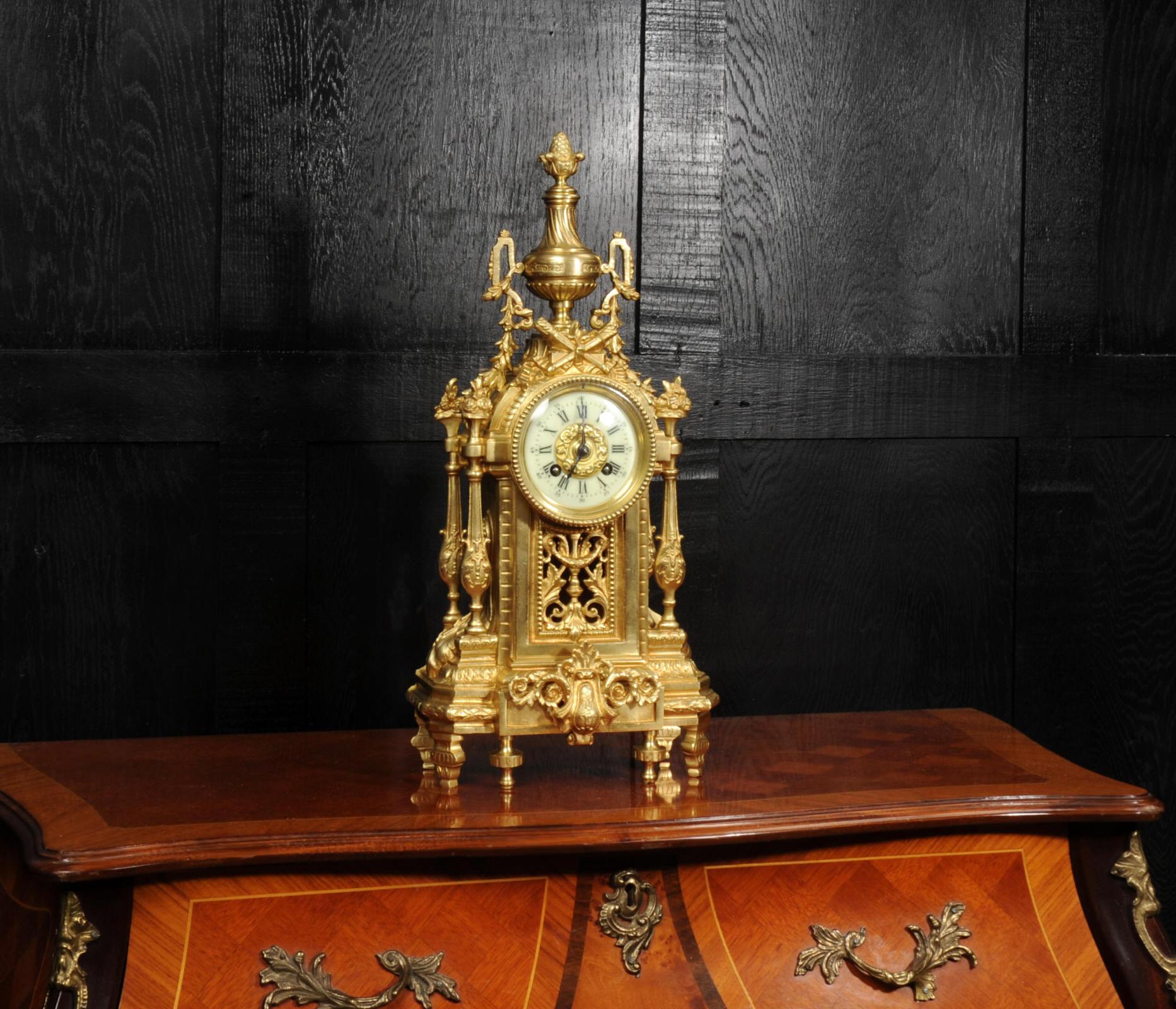 Japy Freres Antique French Louis XVI Gilt Bronze Clock 1