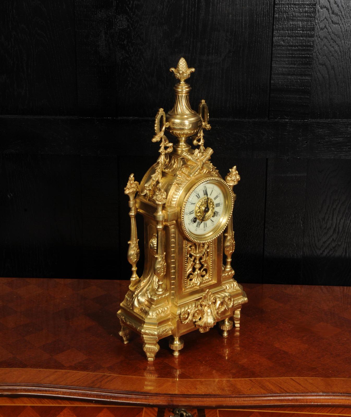 Japy Freres Antique French Louis XVI Gilt Bronze Clock 3