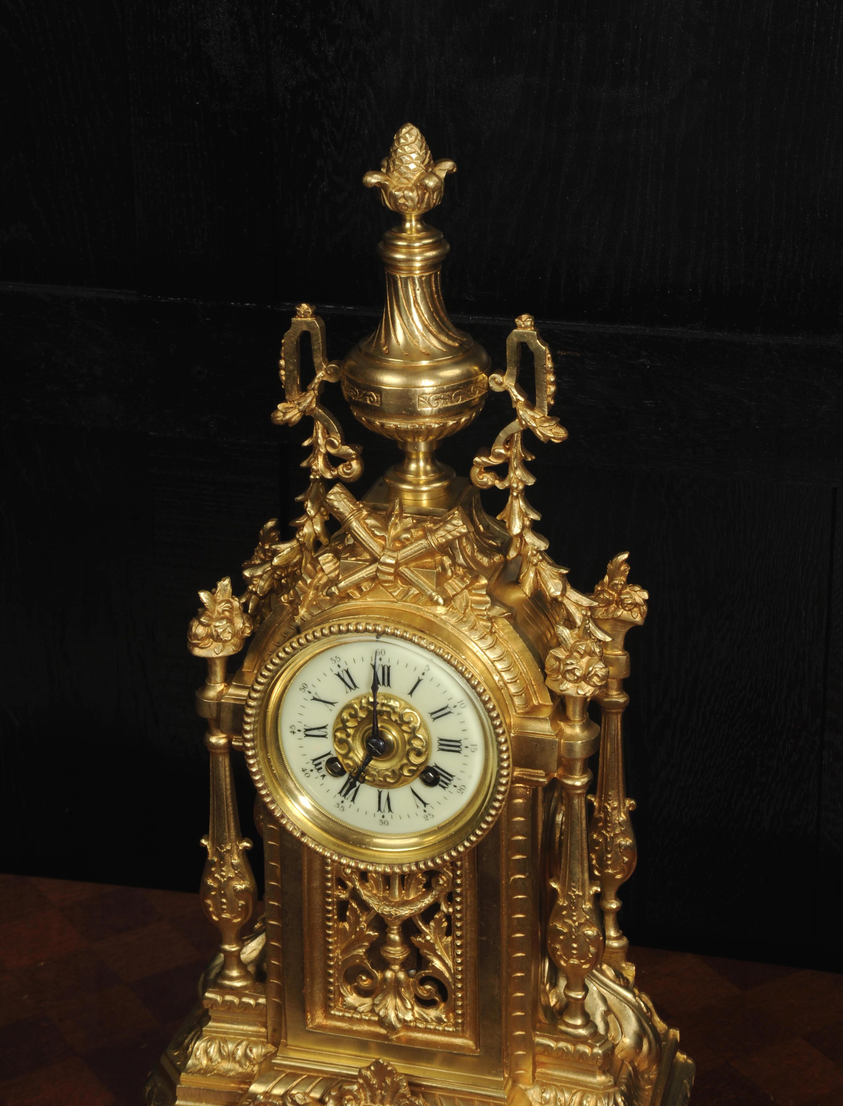 Japy Freres Antique French Louis XVI Gilt Bronze Clock 4