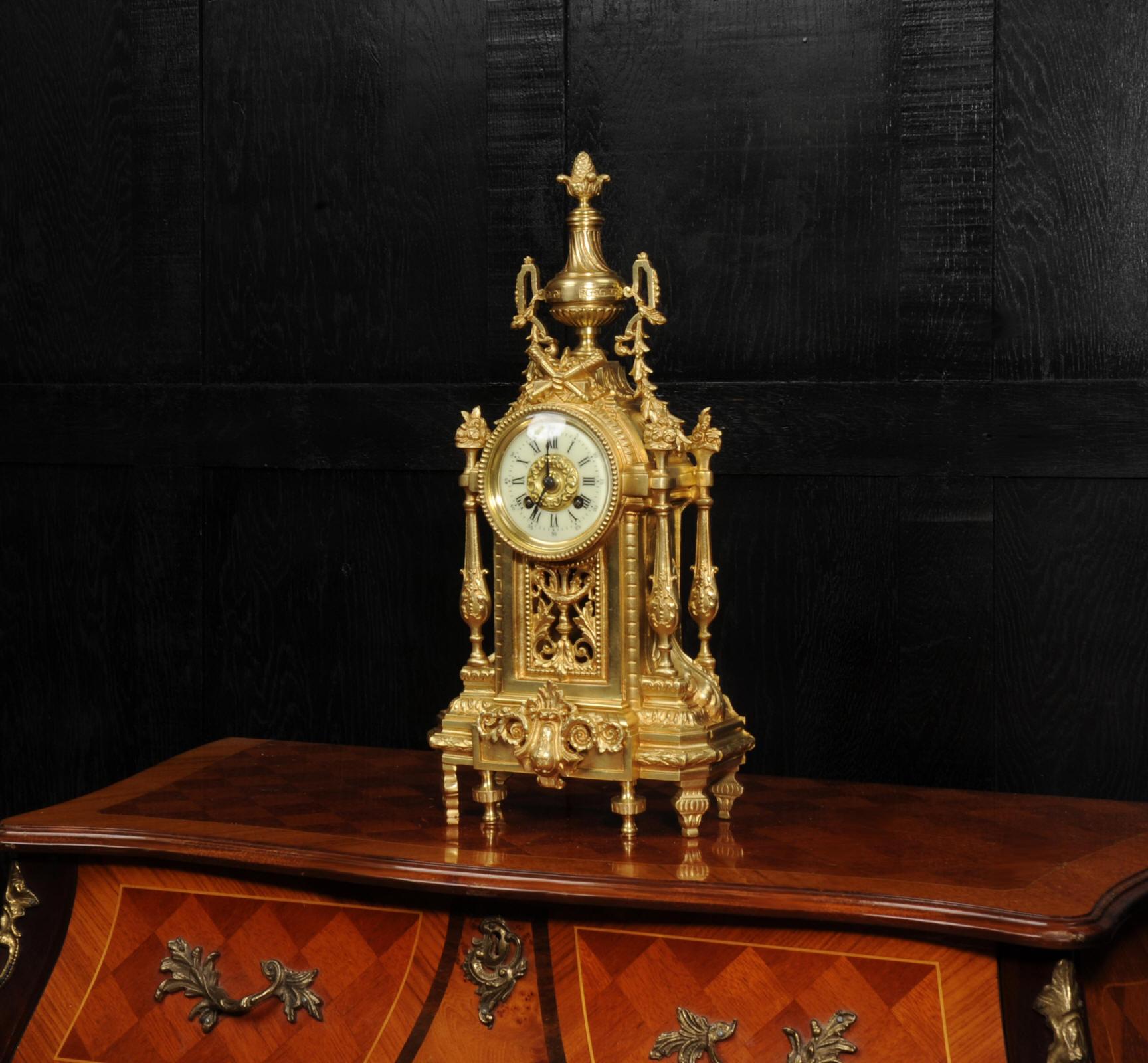 Japy Freres Antique French Louis XVI Gilt Bronze Clock 5