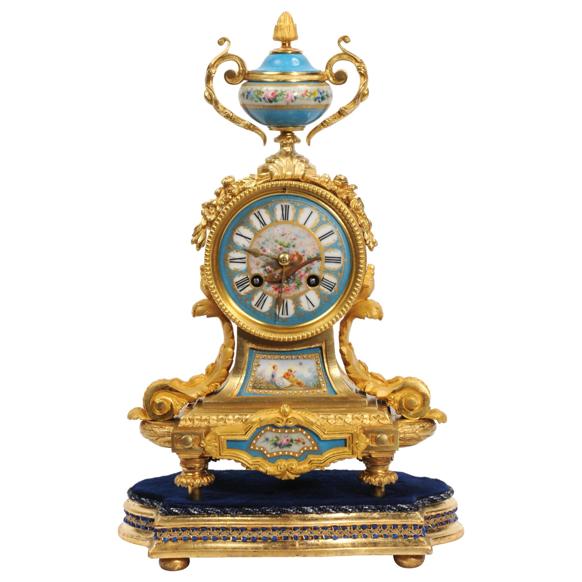 Japy Freres Antique French Ormolu and Sèvres Porcelain Clock