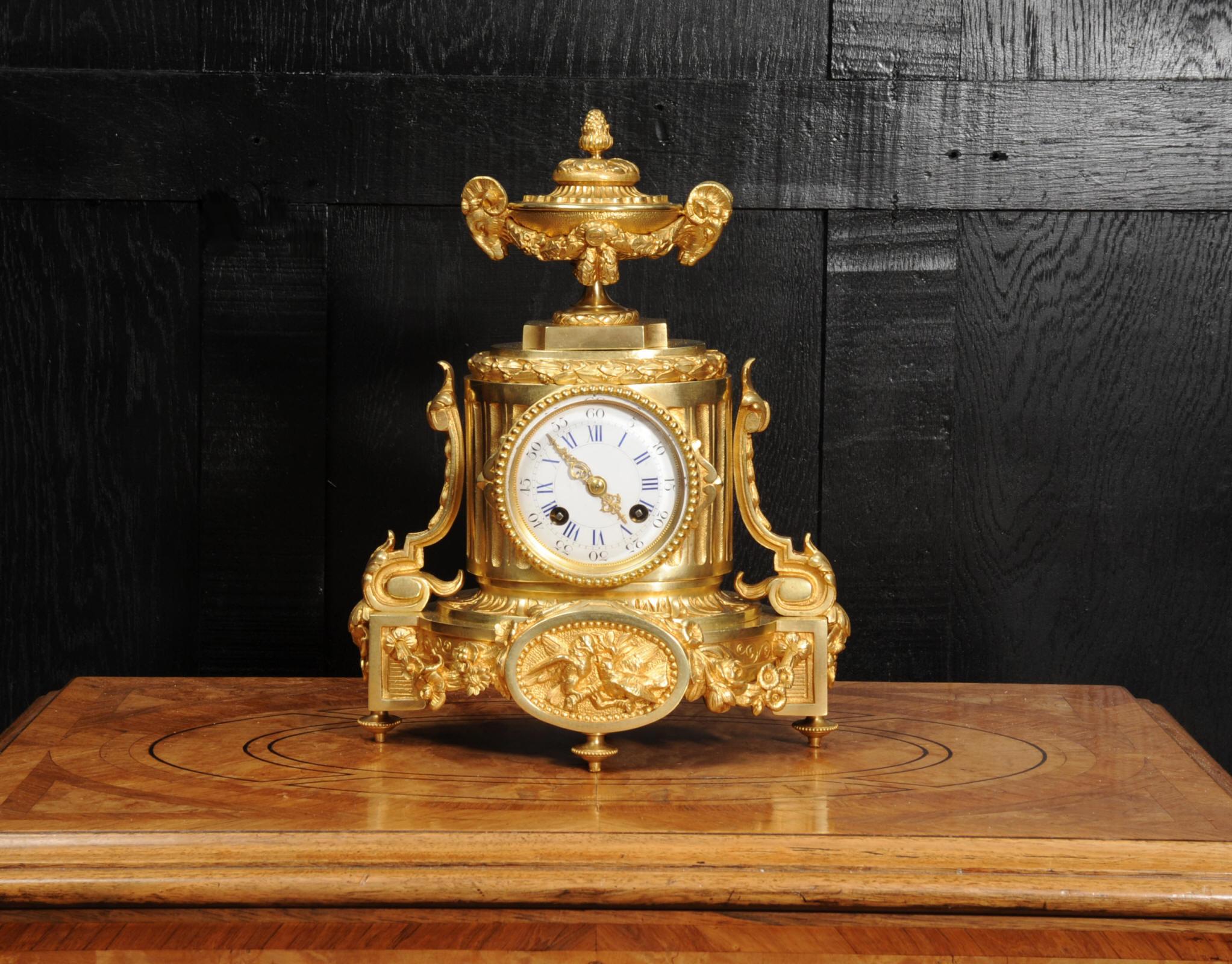 Neoclassical Japy Freres Antique French Ormolu Boudoir Clock