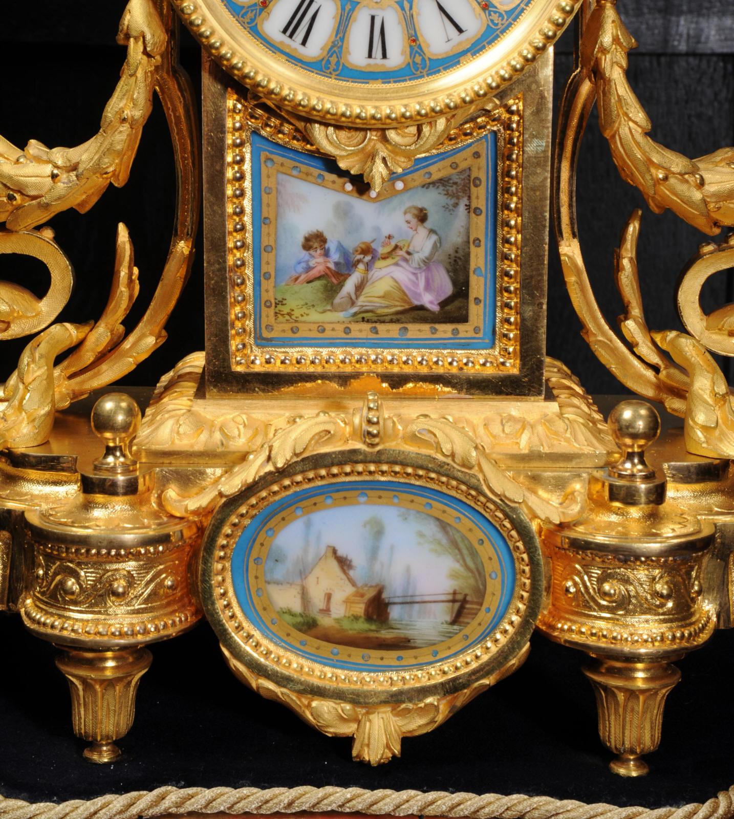 Japy Freres Antique French Ormolu Bronze and Sevres Porcelain Clock, Dog 2