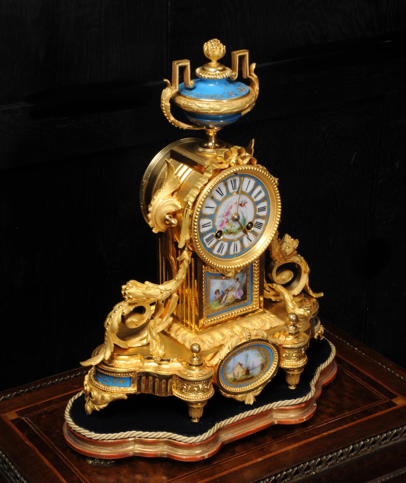 Louis XVI Japy Freres Antique French Ormolu Bronze and Sevres Porcelain Clock, Dog