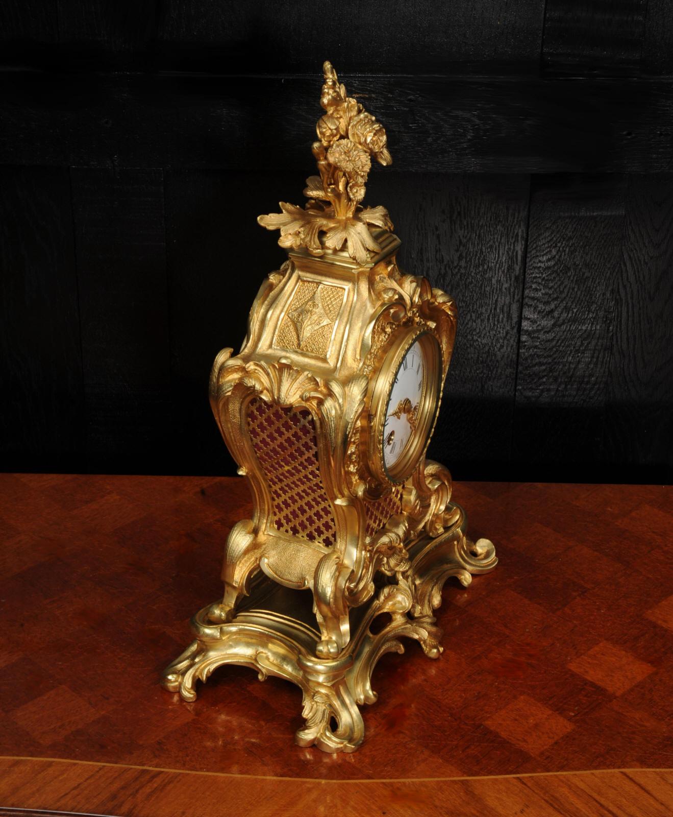 Horloge rococo française ancienne Japy Frères en bronze doré en vente 3