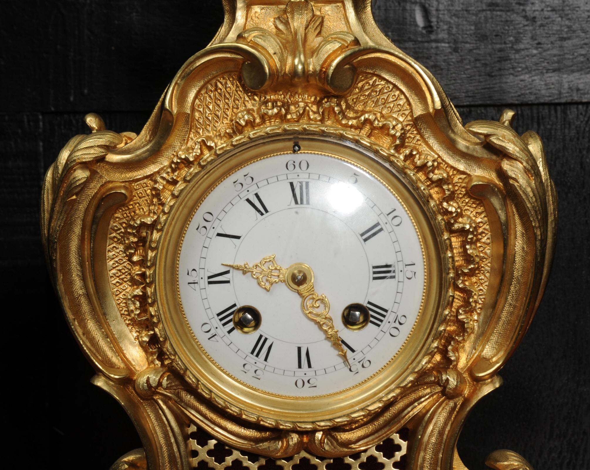 Horloge rococo française ancienne Japy Frères en bronze doré en vente 6