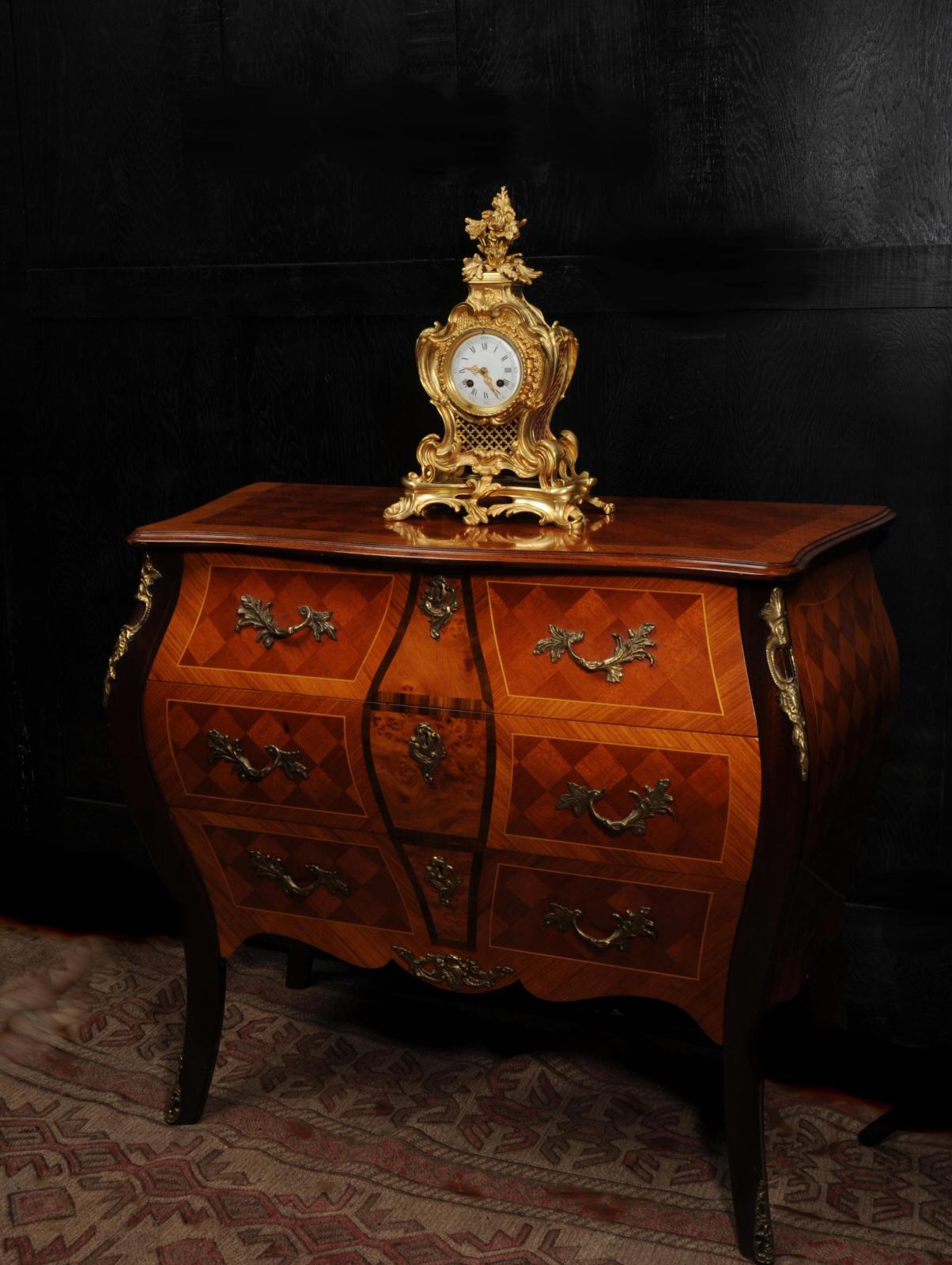 Horloge rococo française ancienne Japy Frères en bronze doré en vente 1