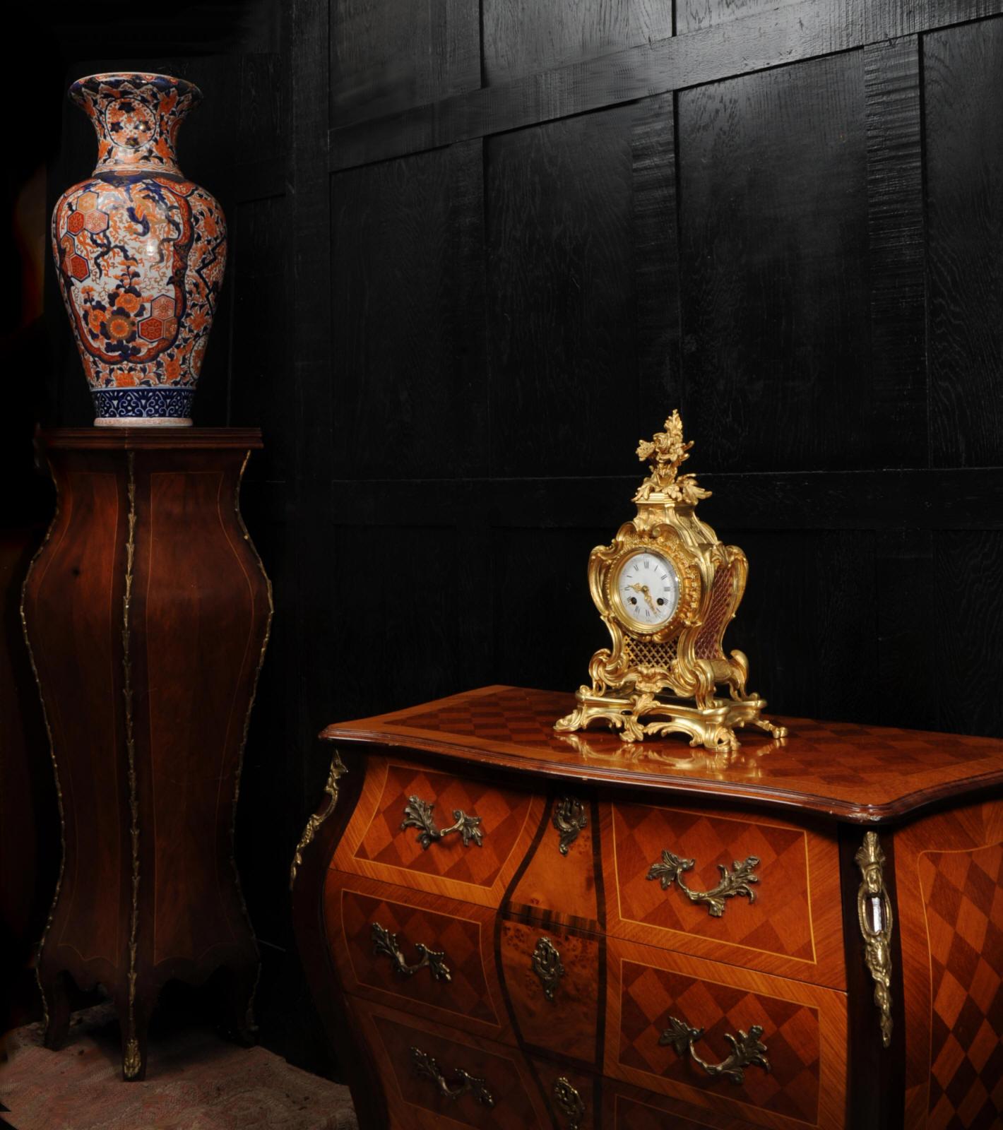 Horloge rococo française ancienne Japy Frères en bronze doré en vente 2