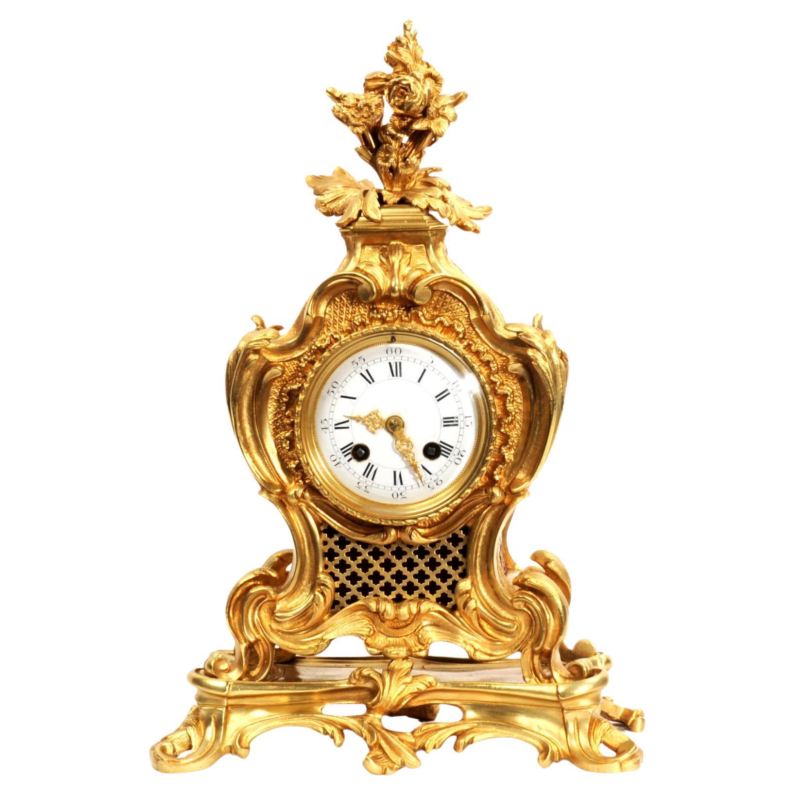 Horloge rococo française ancienne Japy Frères en bronze doré
