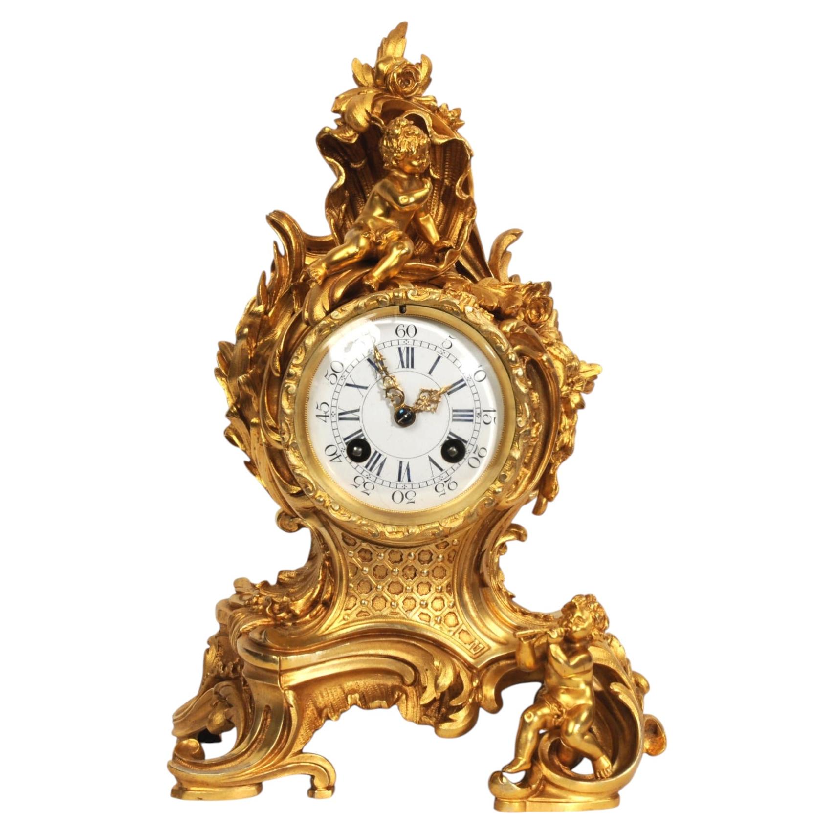 Japy Freres Antique French Rococo Ormolu Clock - Fully Restored