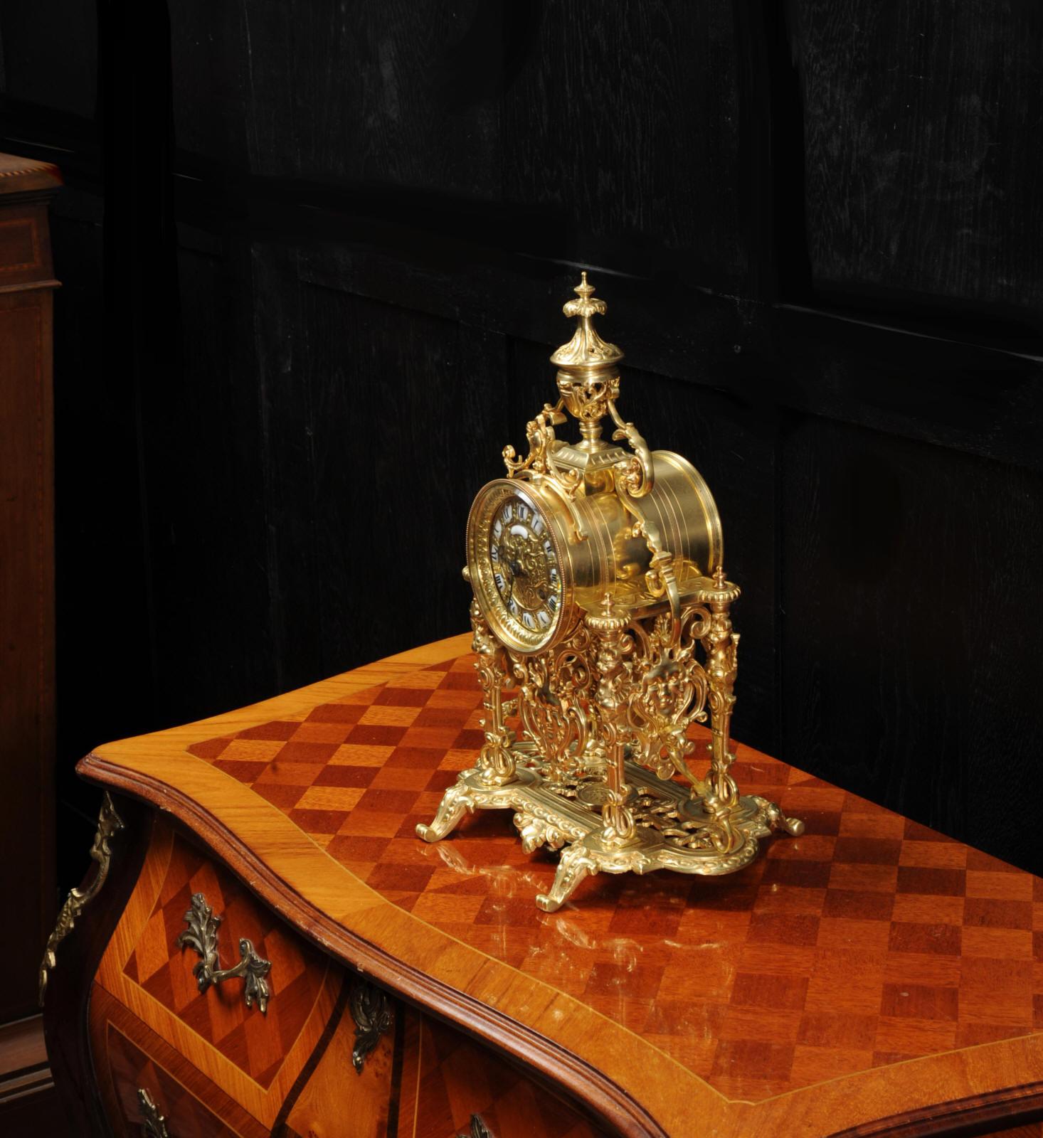 Japy Frères Baroque Portico Table Clock with Visible Pendulum 2