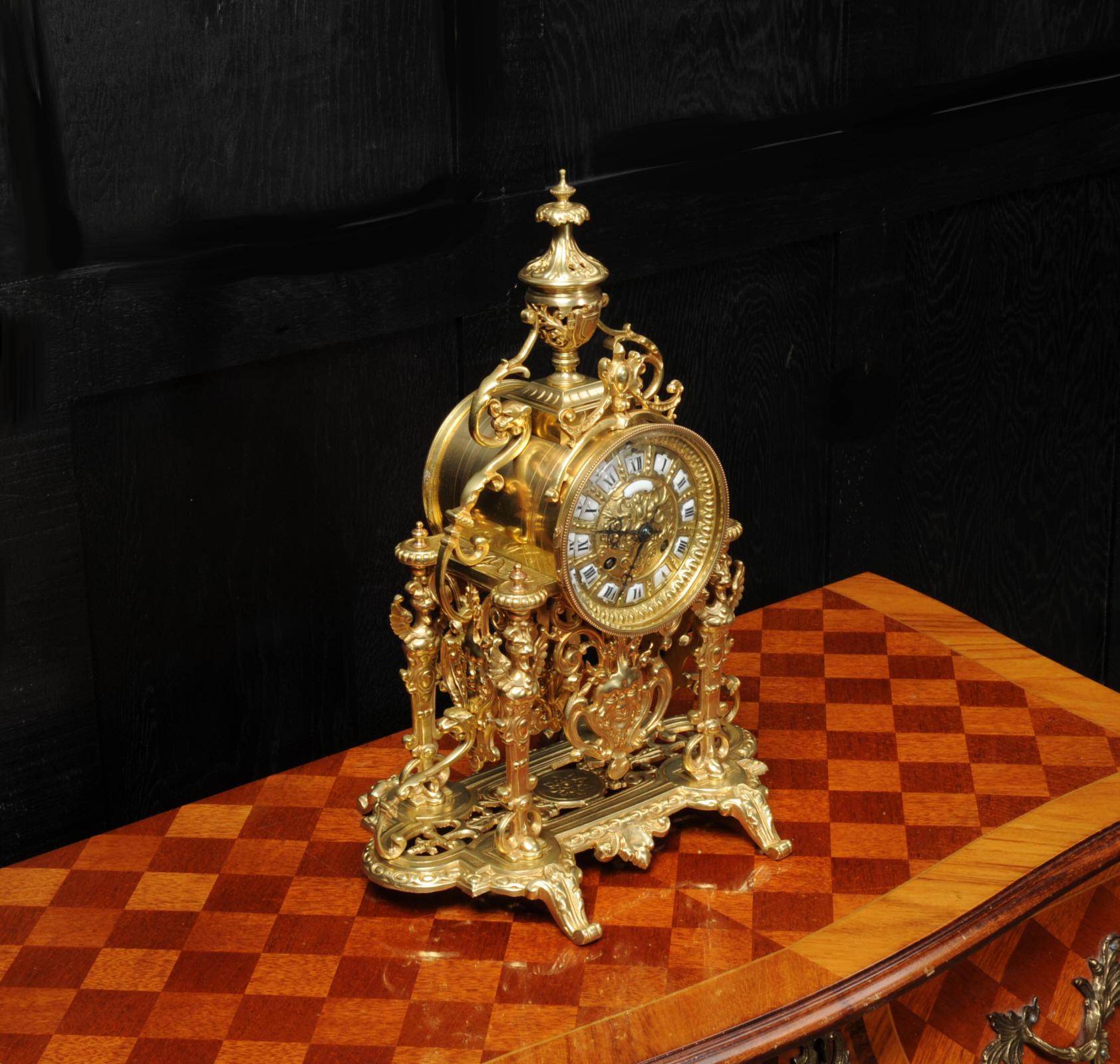 Japy Frères Baroque Portico Table Clock with Visible Pendulum 3