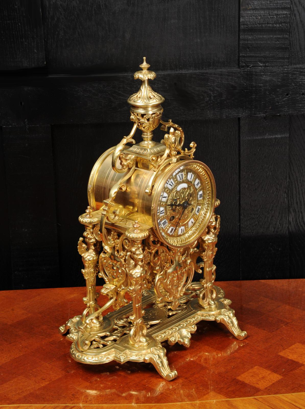 Japy Frères Baroque Portico Table Clock with Visible Pendulum 4