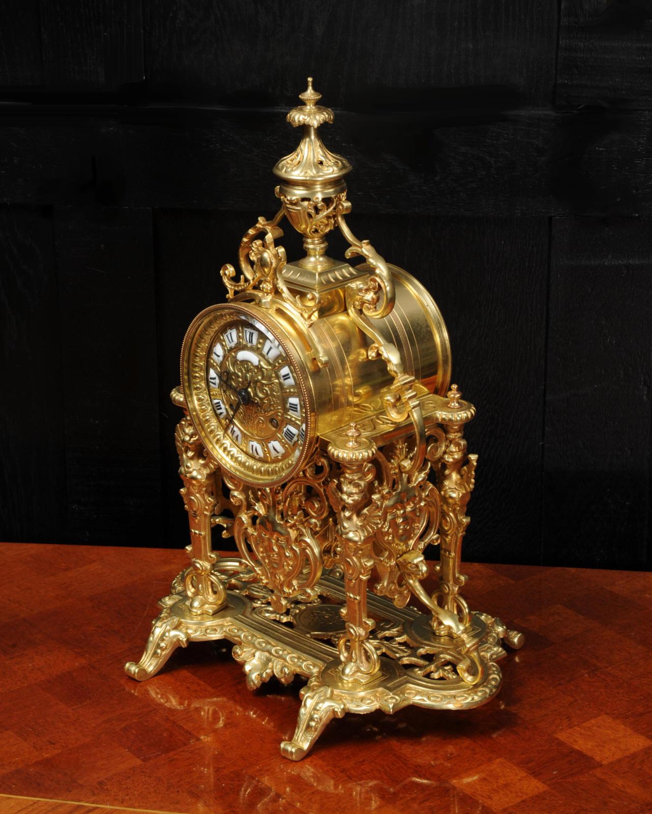 Japy Frères Baroque Portico Table Clock with Visible Pendulum 5