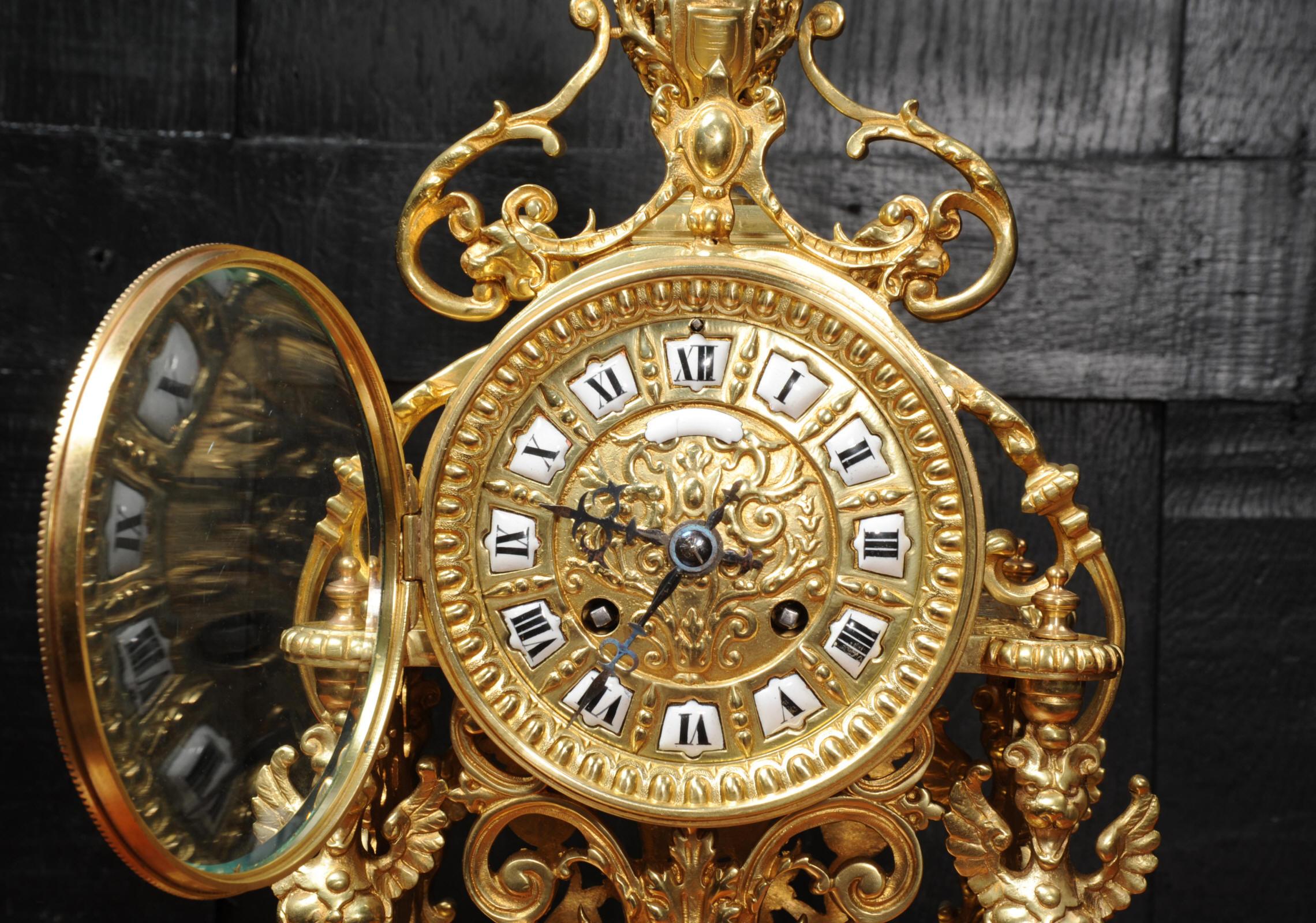 Japy Frères Baroque Portico Table Clock with Visible Pendulum 6