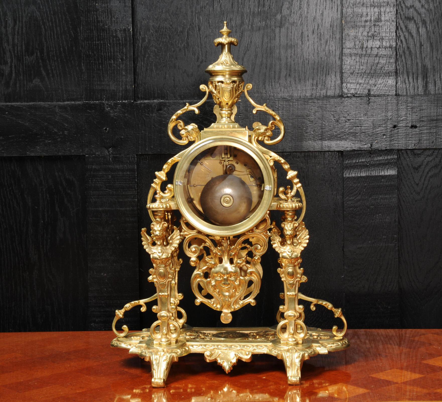 Japy Frères Baroque Portico Table Clock with Visible Pendulum 7