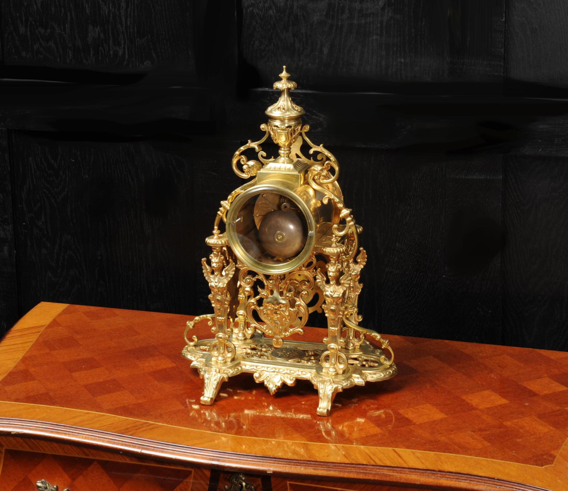 Japy Frères Baroque Portico Table Clock with Visible Pendulum 8