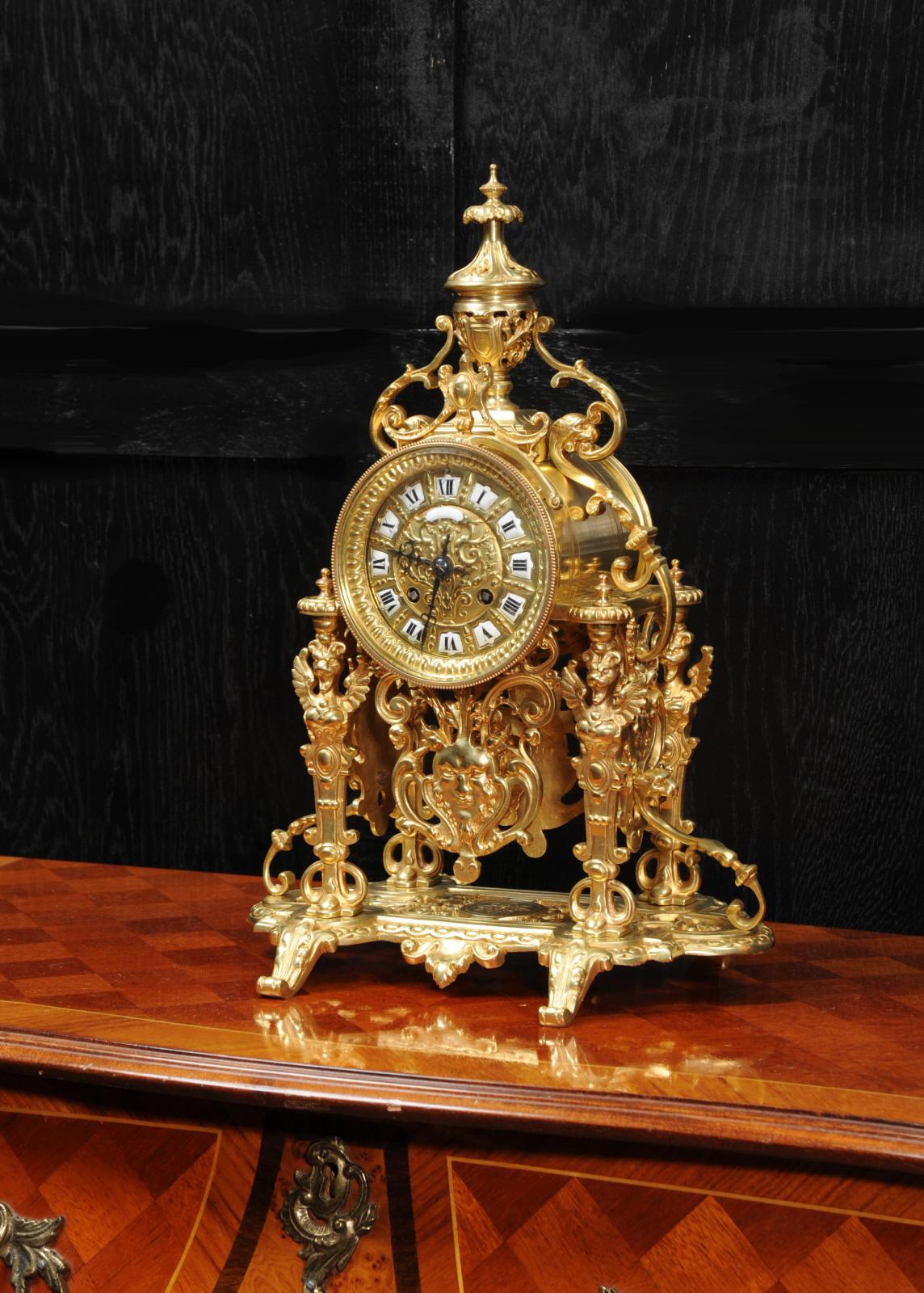 French Japy Frères Baroque Portico Table Clock with Visible Pendulum