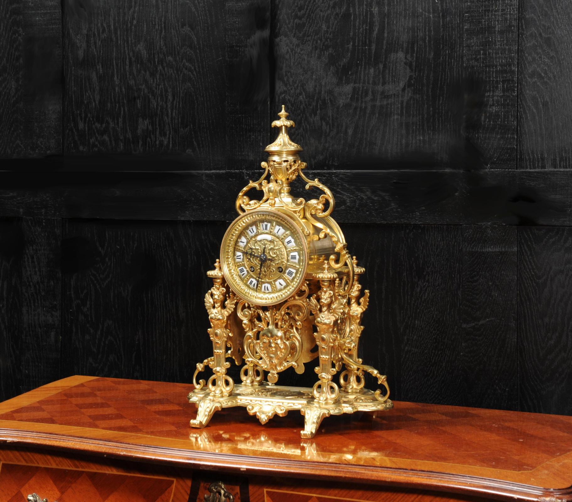 Japy Frères Baroque Portico Table Clock with Visible Pendulum In Good Condition In Belper, Derbyshire
