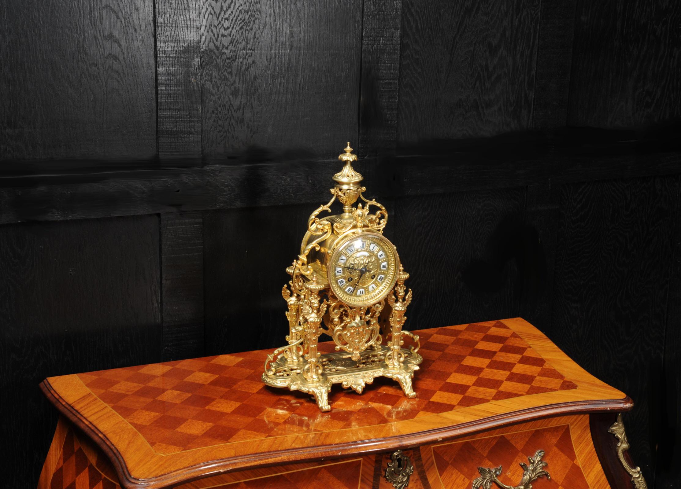 Bronze Japy Frères Baroque Portico Table Clock with Visible Pendulum