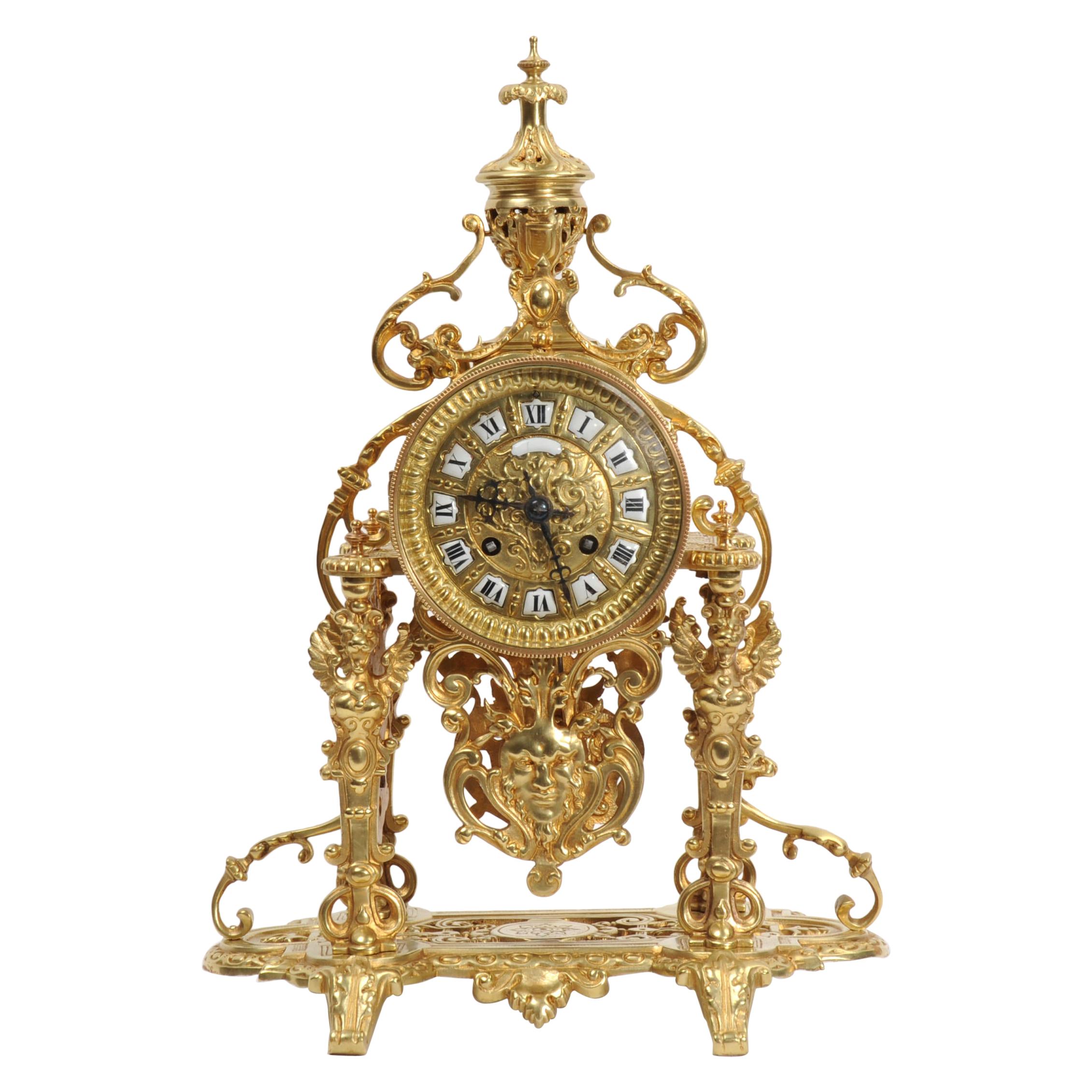 Japy Frères Baroque Portico Table Clock with Visible Pendulum