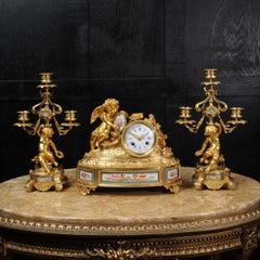 Japy Freres Early Ormolu and Sevres Porcelain Clock Set