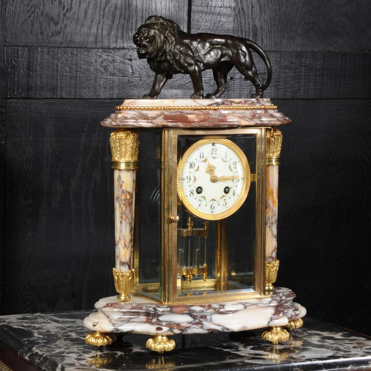 Neoclassical Japy Frères Four Glass Regulator Clock, Lion
