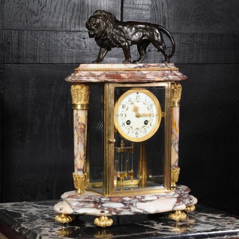 Japy Frères Four Glass Regulator Clock, Lion at 1stDibs lion clock