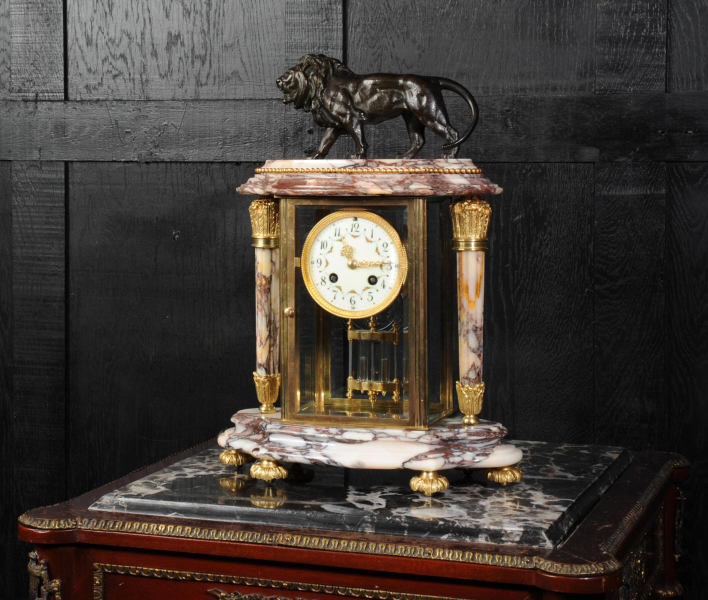 French Japy Frères Four Glass Regulator Clock, Lion
